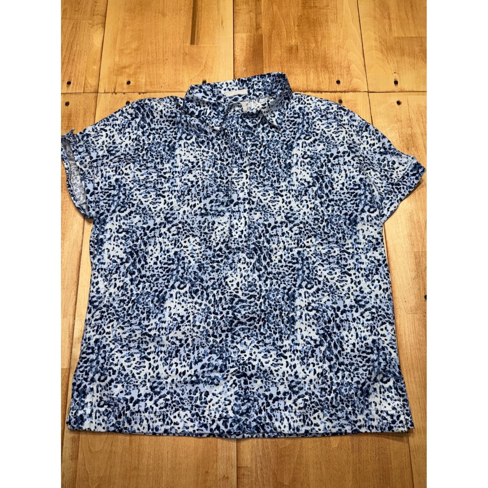 Chicos No Iron Chic Stretch‎ Leopard Print Button Up Shirt Women Size 1